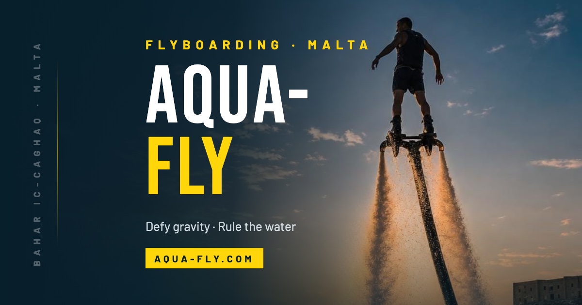 A flyboarder riding water jets above the sea at Bahar ic-Caghaq